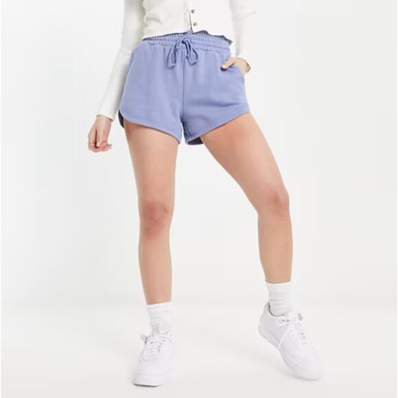 ABERCROMBIE & FITCH Dolphin Hem Shorts Elastic Waist Fleece Blue Womens Sz M - Picture 1 of 7